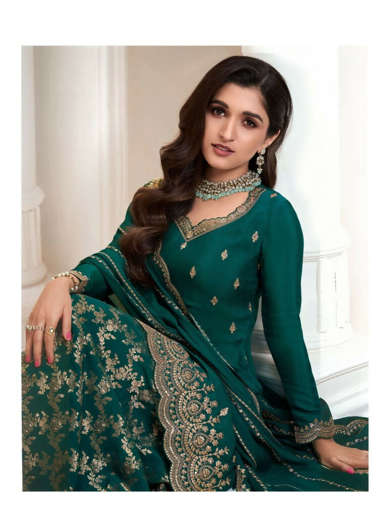 Vastranavya Exquisite Green Heavy Chinon with Embroidered & Sequins Work Salwar Suits | Grocsy