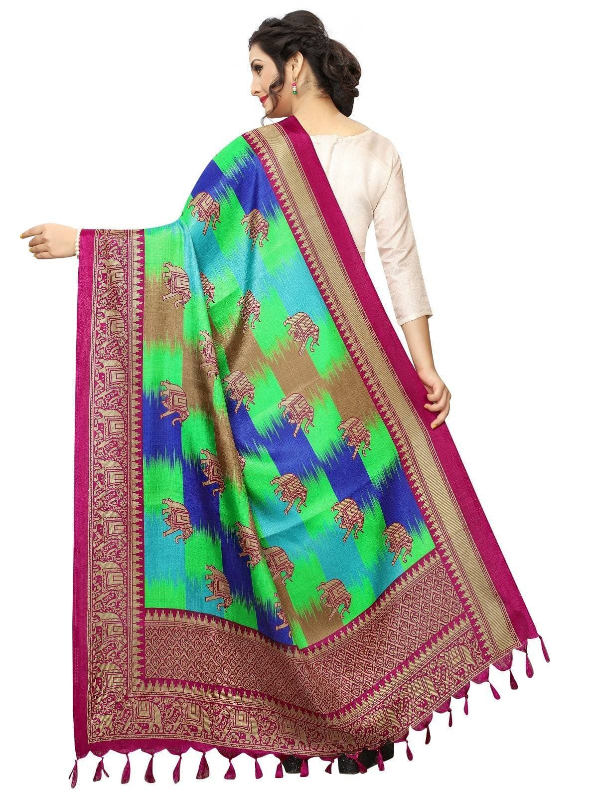 Vamika Wine Red Printed Designer Khadi Bhagalpuri Dupatta | Grocsy