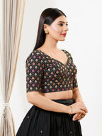 Joban Fashion Black Silk Padded Blouse With Sweetheart Neck Elbow Sleeves | Grocsy