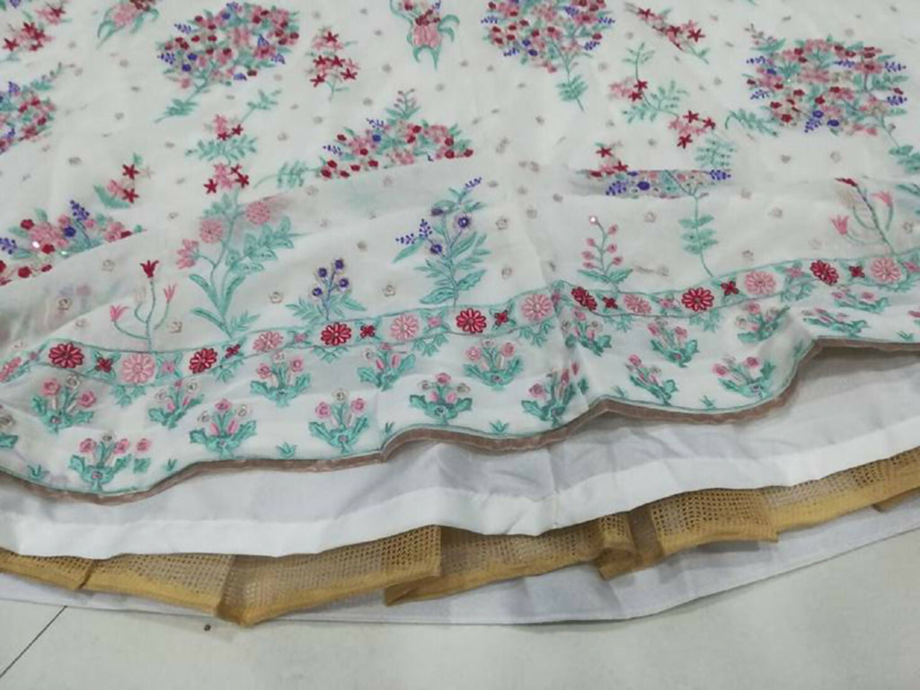 Jyoti Fashion Cream Thread Embroidery Georgette Designer Lehenga Choli with Dupatta | Grocsy