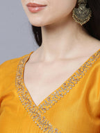 Myshka Stylish Mustard 3/4 Sleeve Women's Kurta Pant with Dupatta Set | Grocsy