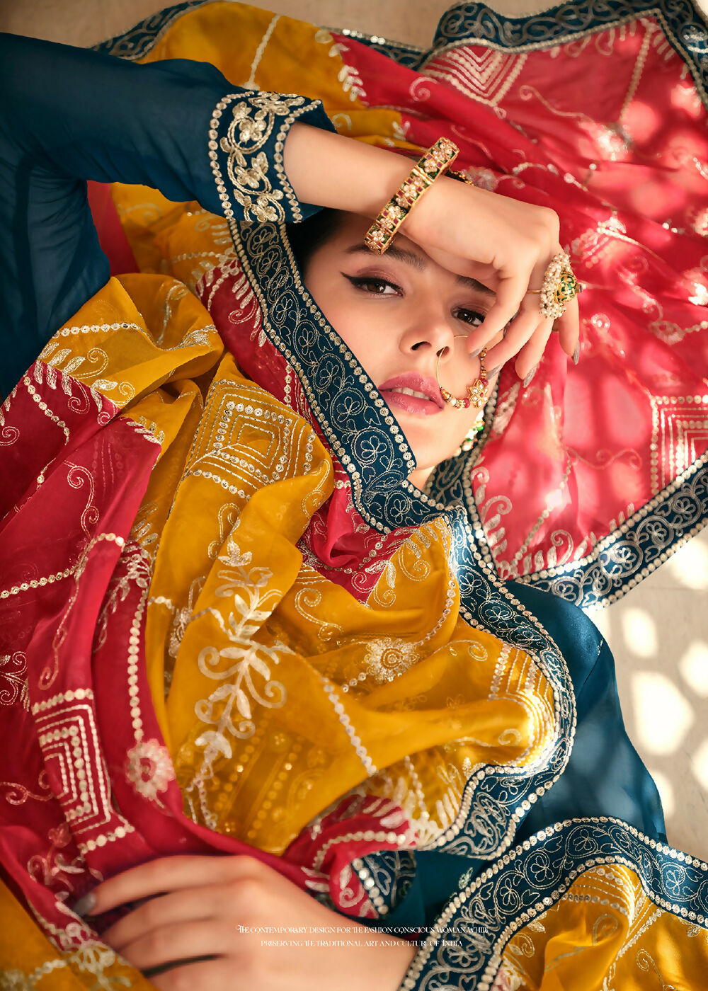 Dazzling Teal Embroidered Chinnon Palazzo Salwar Kurta - Emponline | Grocsy