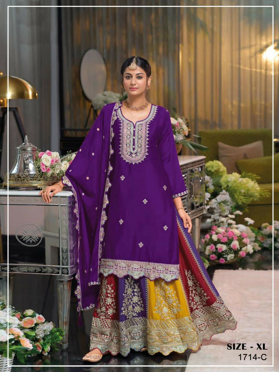 Anaita Violet Heavy Chinon Stitched Suit with Embroidery & Sequence Work | Grocsy