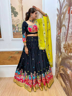 Teeya Creation Dark Blue Colour Rayon Silk Embroidery Work Fully Stitched Navratri Lehenga | Grocsy