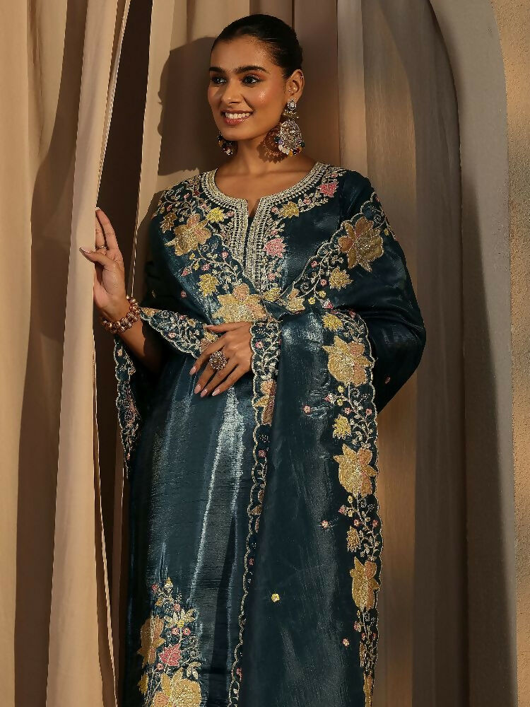 Teeya Creation Teal Color Barsana Silk Pakistani Style Salwar Suit | Grocsy