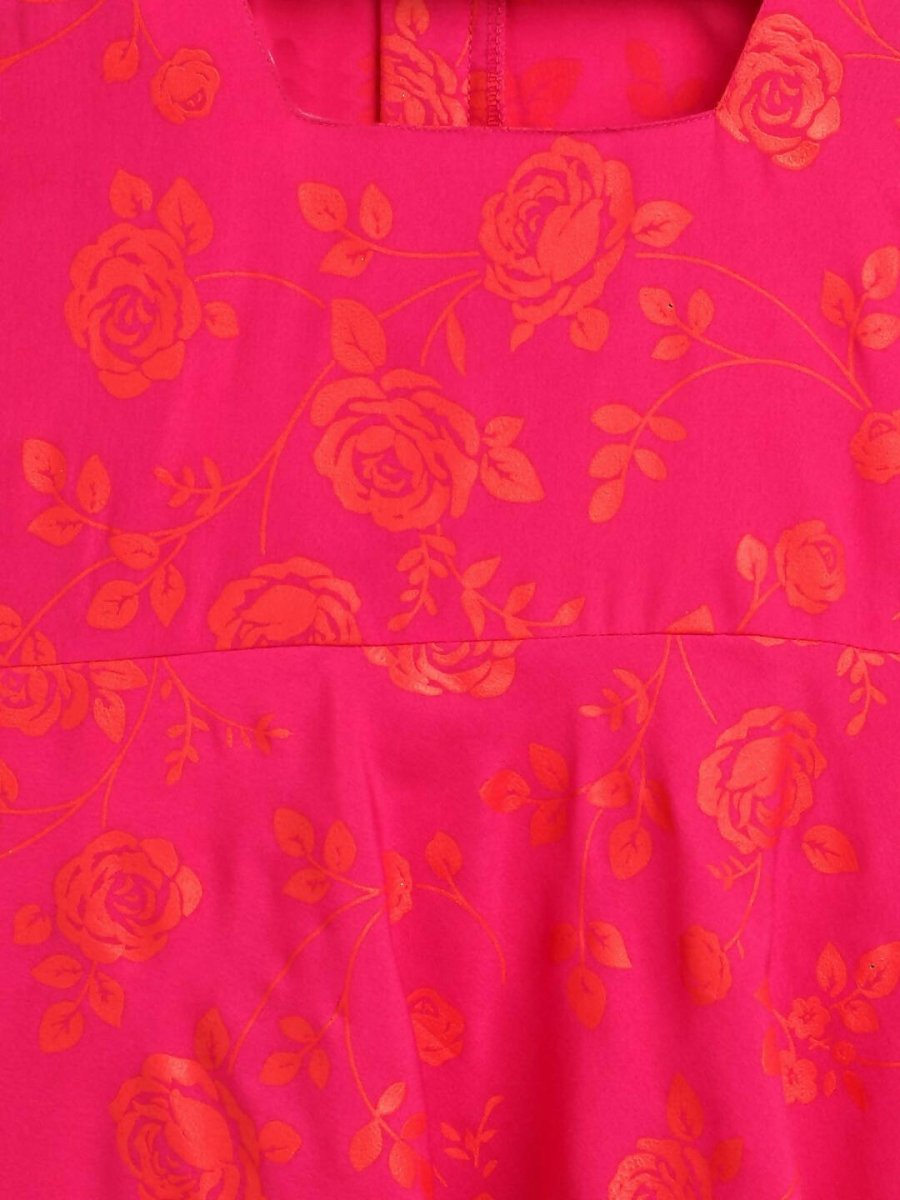 Ahalyaa Pink Crepe Floral Printed Kids Kurta with Jacket For Girls | Grocsy