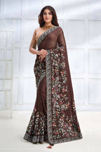 Brown Two Tone Georgette Silk Sequence Embroidered with Stone work Saree - Mohmanthan Majestica | Grocsy