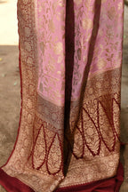 Joban Fashion Nude Pink Crepe Chiffon Pure Handloom Banarasi Silk Saree | Grocsy