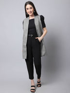 Even Apparels Grey Pure Wool Open Front Woolen Women's Long Coat | Grocsy