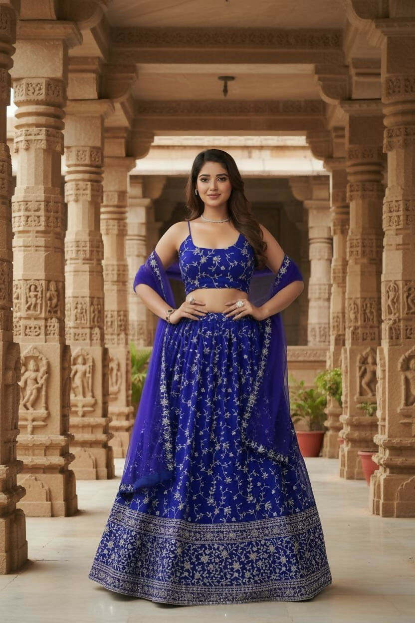 Lehenga Mart Designer Indian Wedding Lehenga Choli-Blue | Grocsy