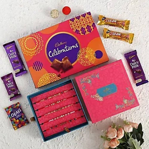 Designer Rakhis and Cadbury Celebrations Box | Grocsy