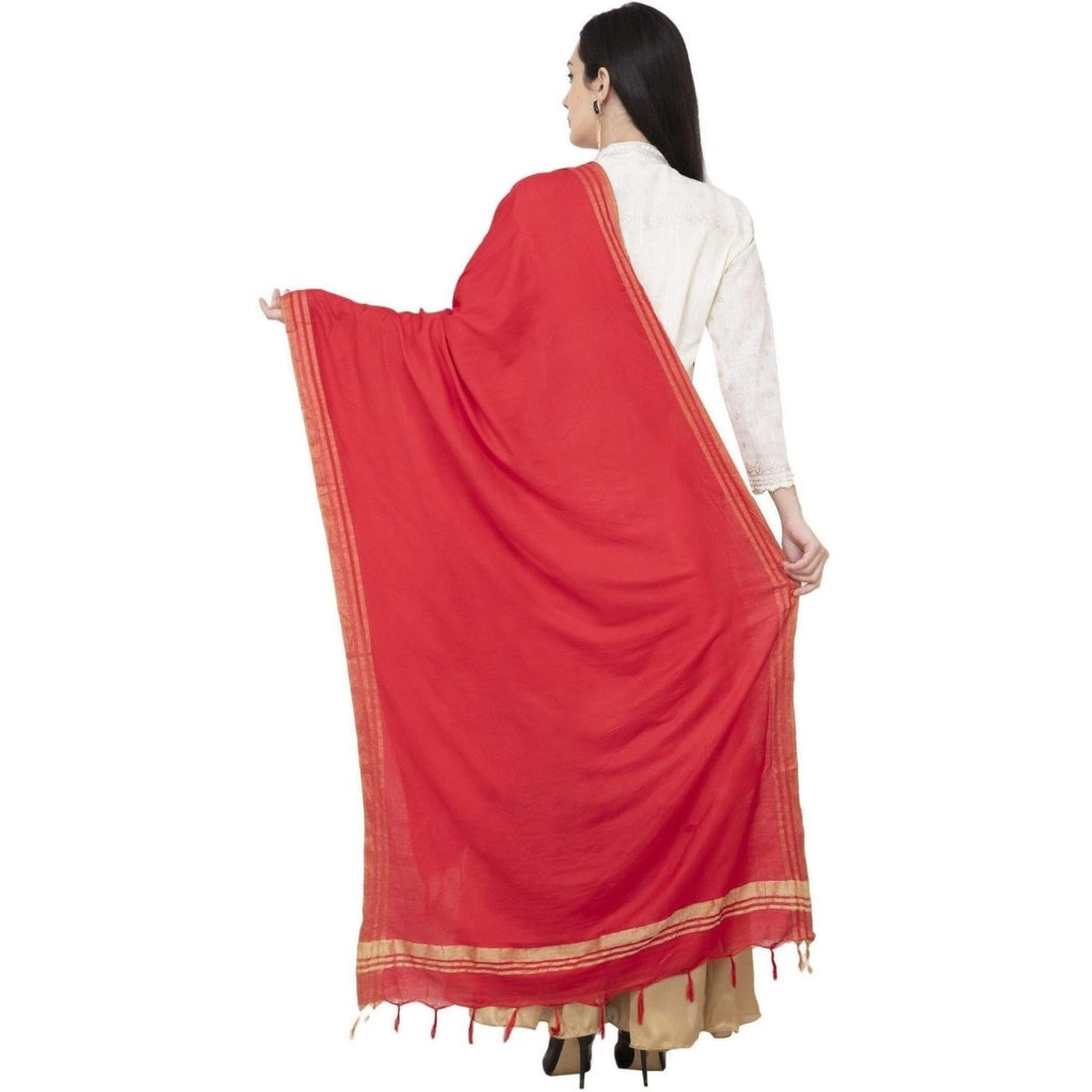 A R Silk Golden Border Regular Dupatta Red Color Dupatta or Chunni | Grocsy