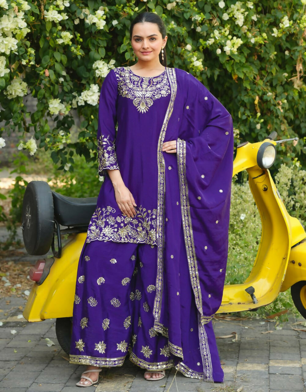 Joban Fashion Purple Georgette Embroidered Sharara Set | Grocsy