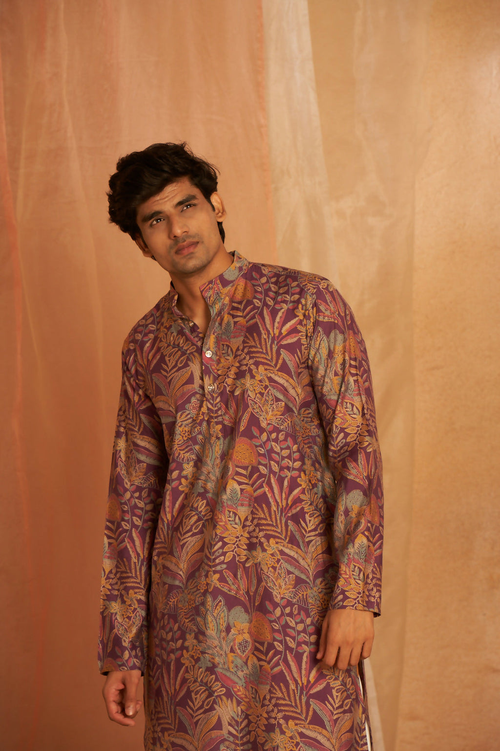 Purple Modal Silk Designer Printed Men's Kurta Set - Mahotsav | Grocsy