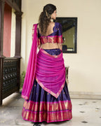 Lorenvalley Navyblue Cotton Silk Weaving Work With Paithani Concept Lehenga Choli | Grocsy