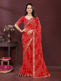 Ai Fashion Red Georgette Digital Print Party Wear Saree | Grocsy