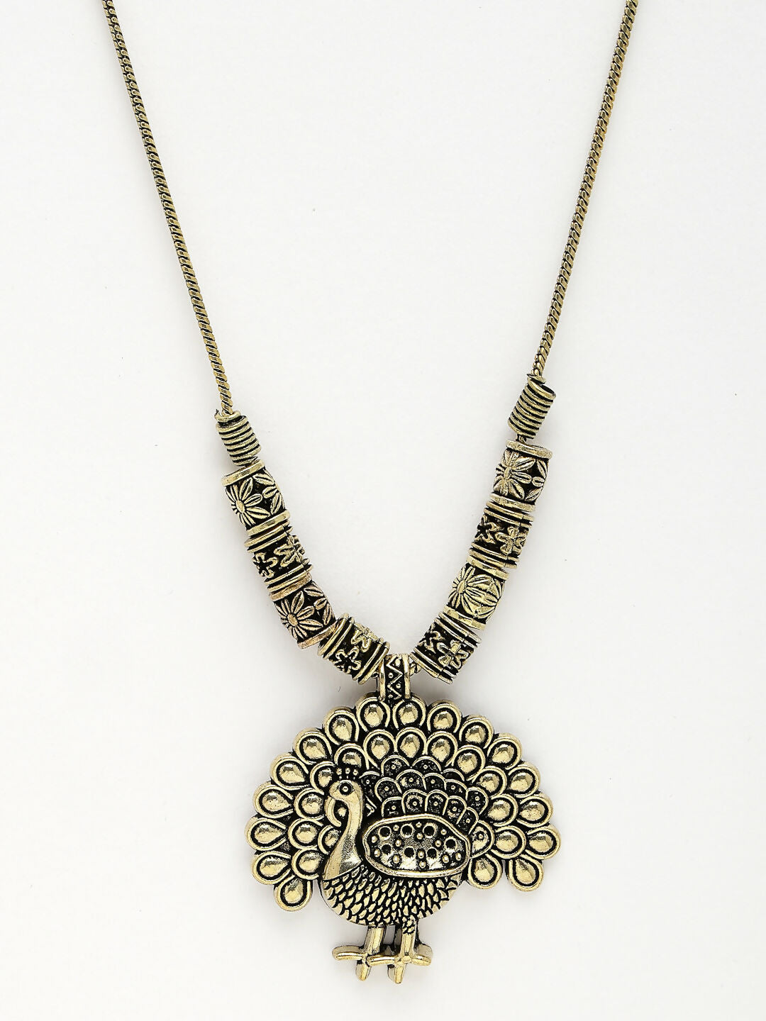 NVR Women's Gold-Polished Peacock Design Pendant with Chain | Grocsy