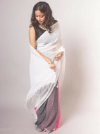 Exclusive Collection Beautiful Khadi Cotton White Grey Pink Handloom Saree | Grocsy