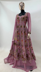 Lorenvalley Fashion Pink Viscose Silk Embroidery Work Gown Skirt Stitched | Grocsy