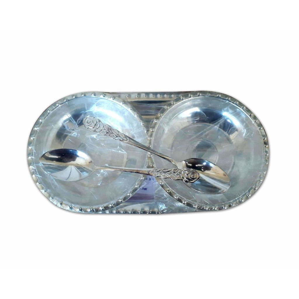 Silver Tray with Cups and Spoons | Grocsy