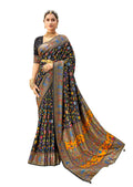 Joban Fashion Faux Chiffon Light Weight SareeBlack Colored With Zari Border Saree | Grocsy