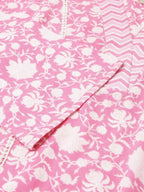 FIORRA Women's Pink Cotton A-Line Kurta Set | Grocsy