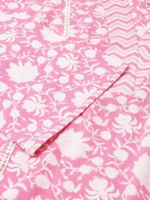 FIORRA Women's Pink Cotton A-Line Kurta Set | Grocsy