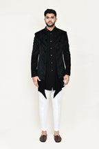 Joban Fashion Black Colored Velvet Based With Full Embroidered Fabric Open Jacket, Indo Western With Pant | Grocsy