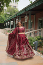 Vastranavya Designer Heavy Sequins & Thread Embroidered work Lehenga Choli - Maroon | Grocsy