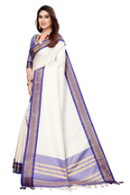Vamika Weaving White Cotton Silk Saree (DEVAL PURPLE) | Grocsy