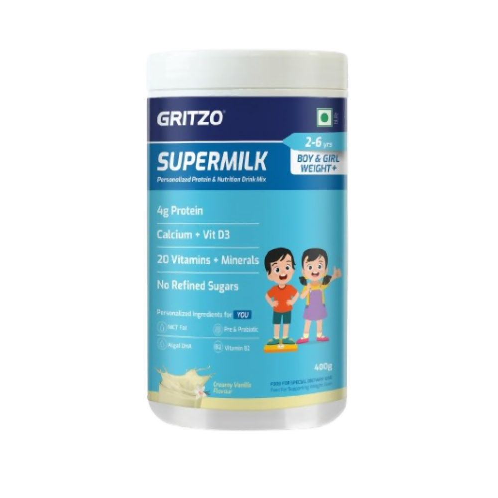 Gritzo SuperMilk Weight+ (2-6y Boy & Girl), 4g Protein Powder - Creamy Vanilla | Grocsy