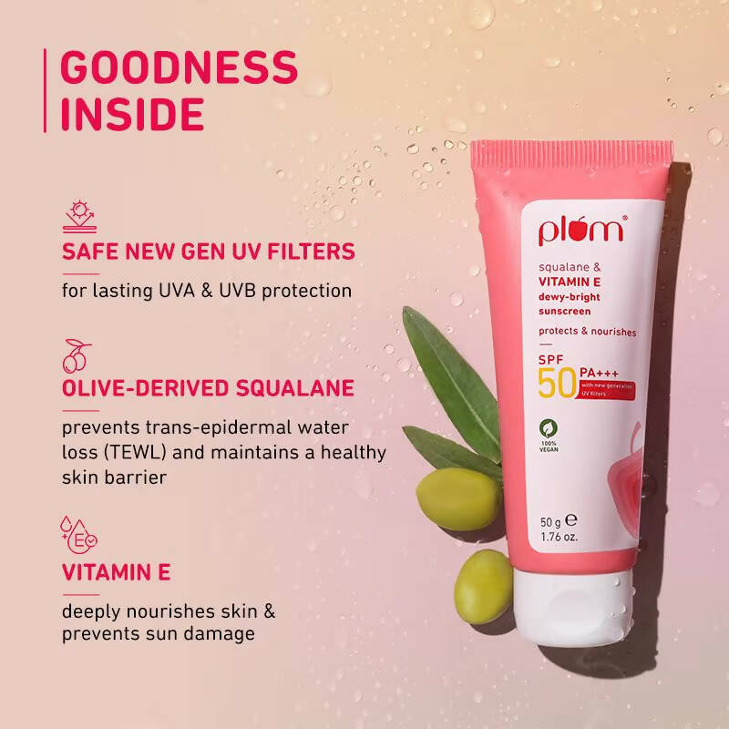 Plum Squalane & Vitamin E SPF 50 PA+++ Dewy-Bright Sunscreen | Grocsy
