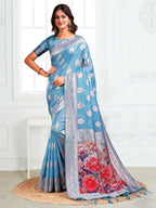 Shree Shyam Fashion Linen Cotton Sky Blue Saree | Grocsy