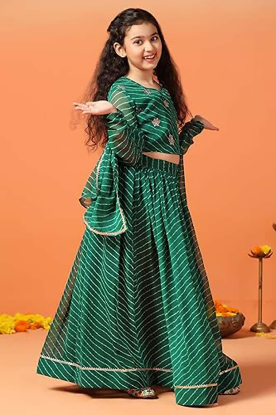 Joban Fashion Girl's Green Color Lehenga Choli | Grocsy