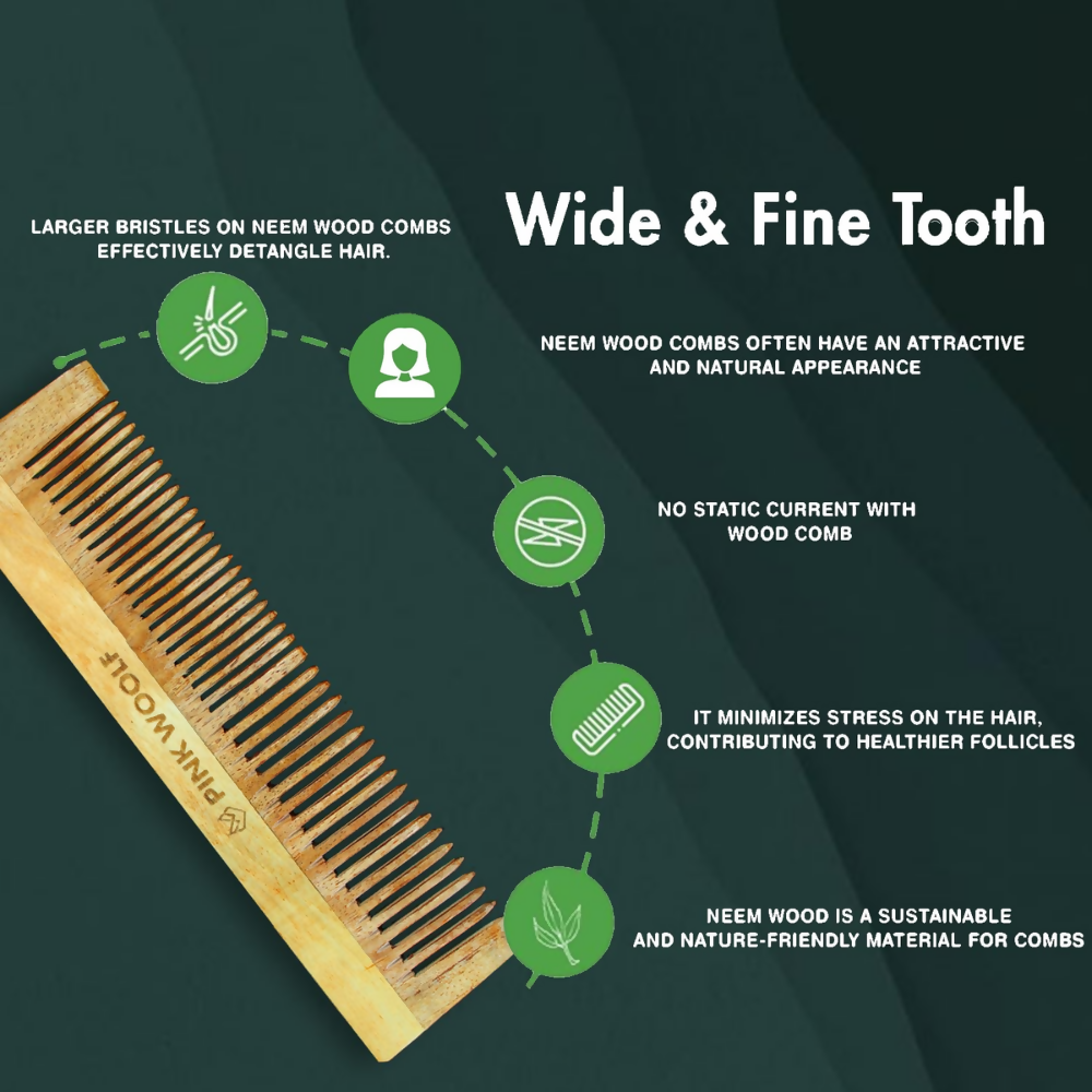 Pink Woolf Neem Wooden Comb Set for Men & Women | Grocsy