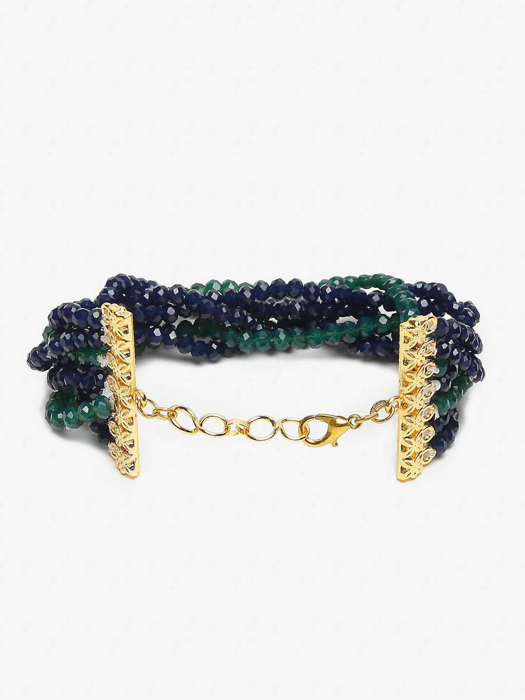 Women's Gold-Toned, Navy Blue Green Onyx Gold-Polished Multistrand Bracelet - Ruby Raang | Grocsy