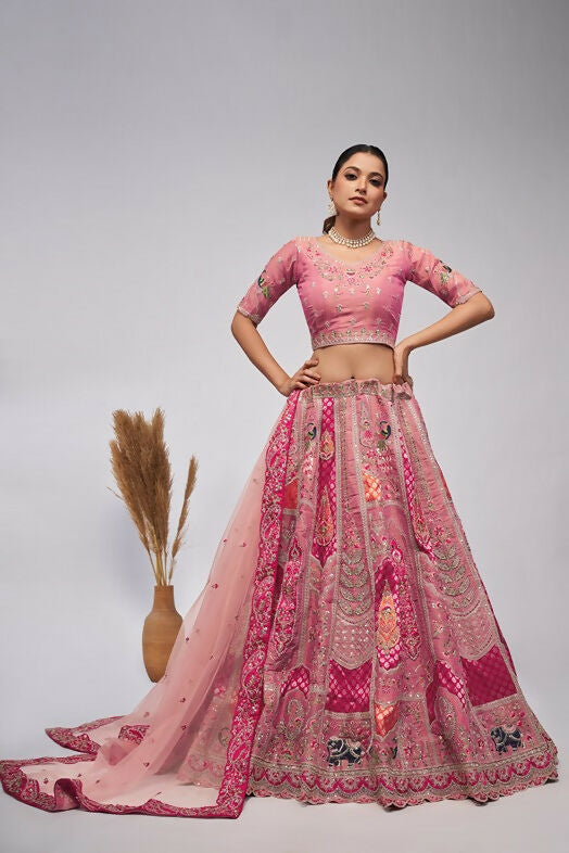 Kesar Fab Pink Silk Embroidered Lehenga | Grocsy