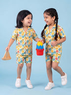 Breathables Woven Cotton Half Sleeves Colourful Star Fish Shirt & Shorts Multicolour | Grocsy
