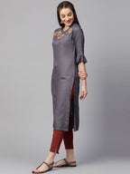 Yufta Women Grey & Maroon Solid Kurta with Trouser | Grocsy