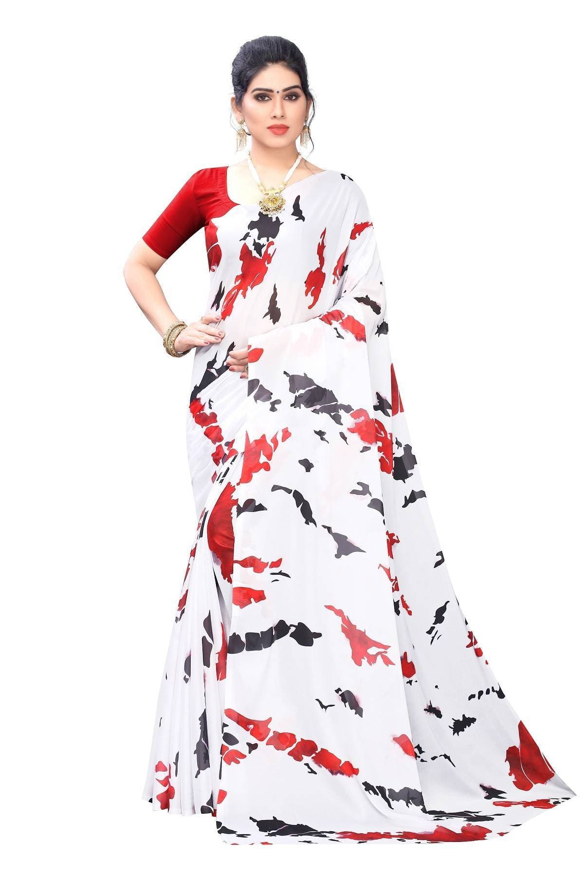 Vamika White Silk Blend Designer Saree | Grocsy