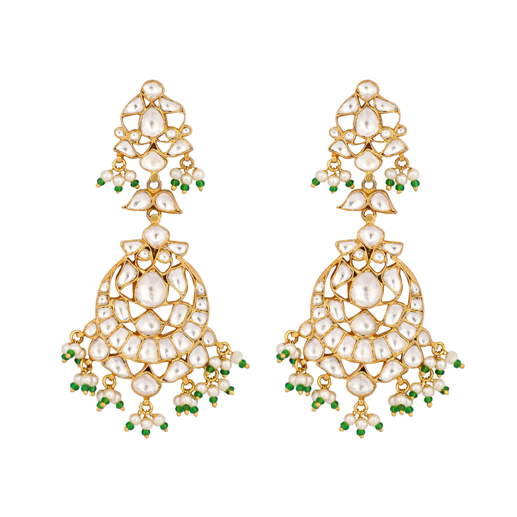 Nuyug 22K Gold Plated Chandbali Stone Drop Kundan Earrings | Grocsy