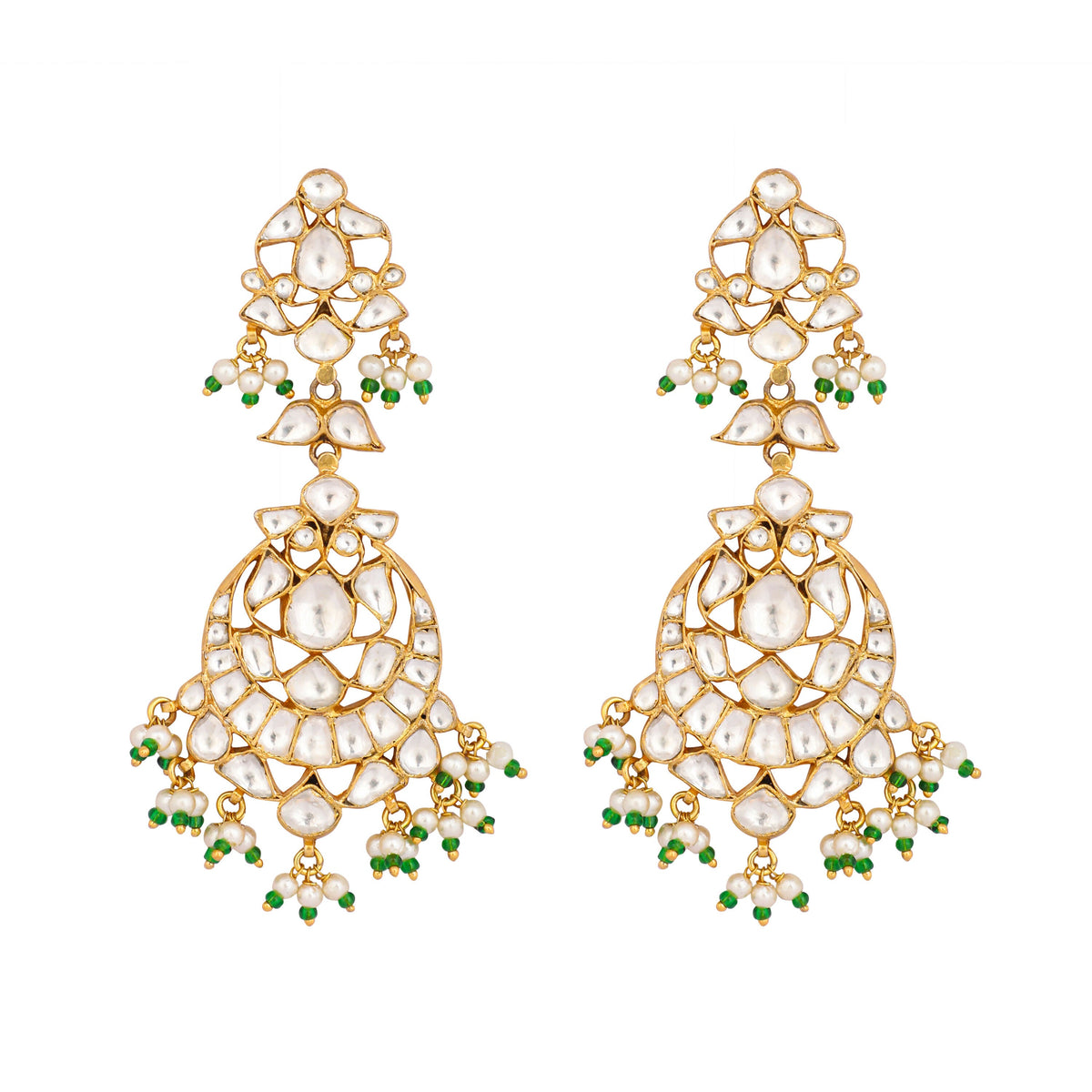 Nuyug 22K Gold Plated Chandbali Stone Drop Kundan Earrings | Grocsy