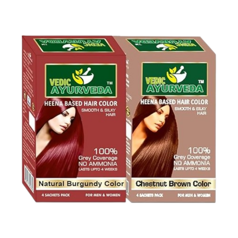 VedicAyurveda Henna Based Hair Colour, burgundy and Chestnut Brown | Grocsy