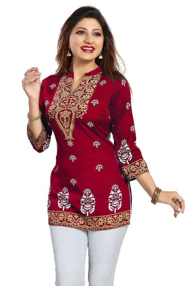 Snehal Creations Endearing Ethnicity Short Red Tunic | Grocsy
