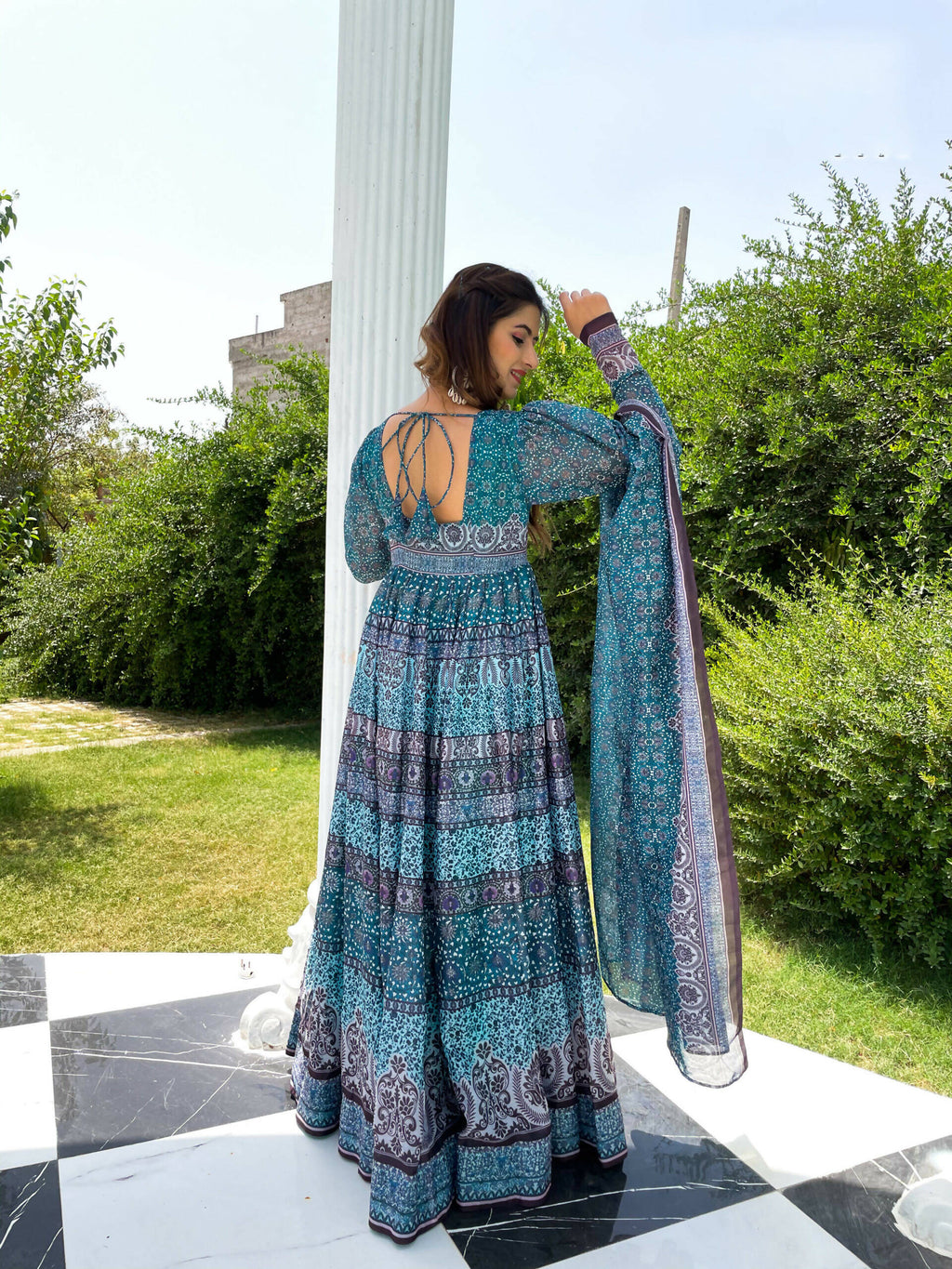 Partywear Designer Skyblue Chanderi Suit - Anbazaar | Grocsy