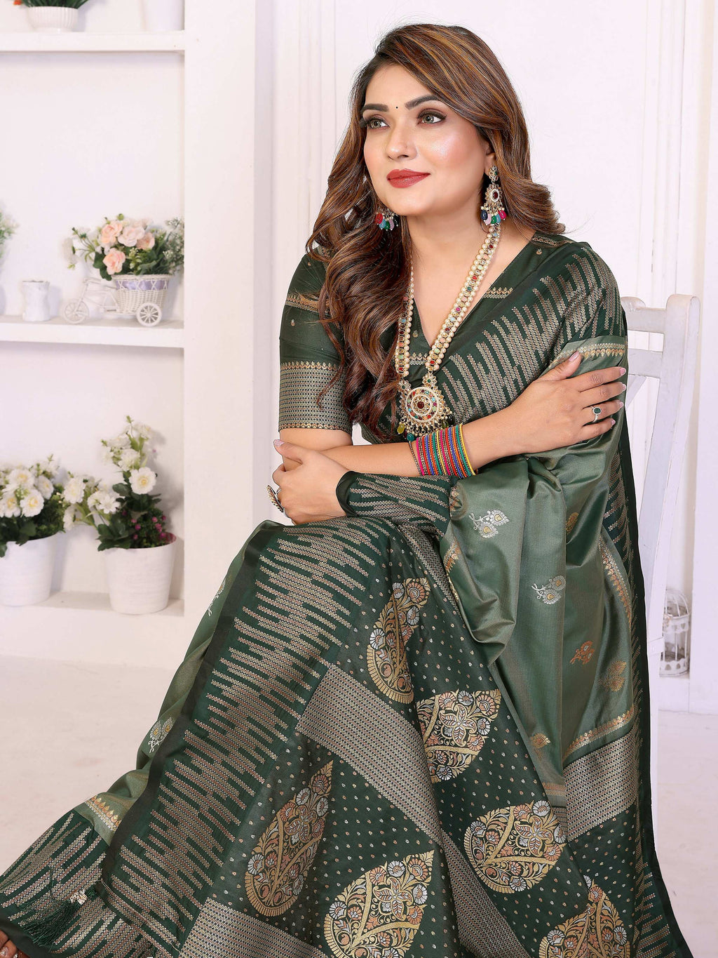 Aastha Fashion Mehndi South Soft Silk Zari Weaving Saree | Grocsy