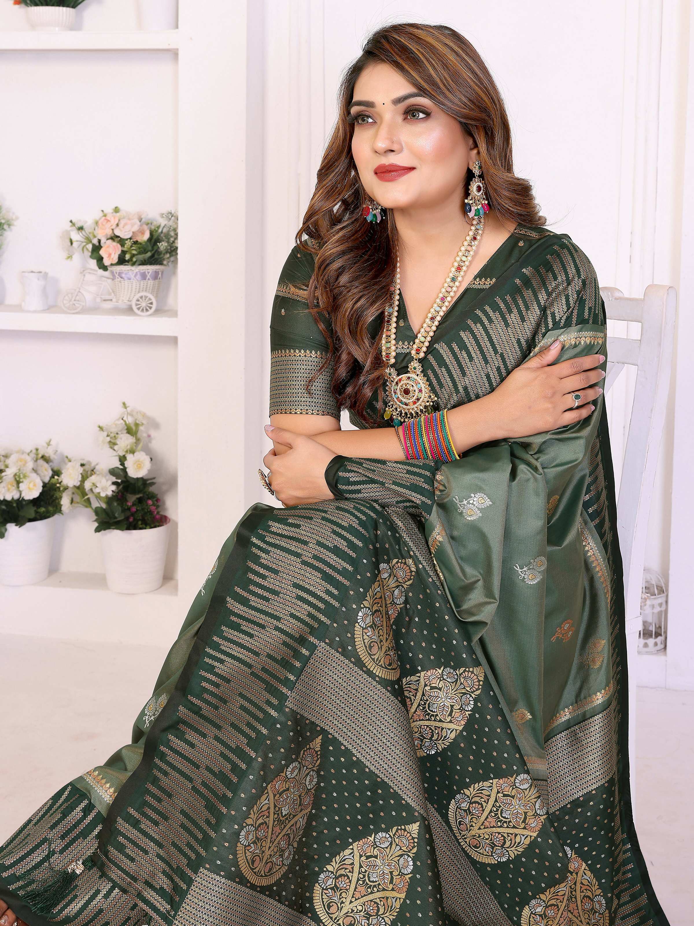 Aastha Fashion Mehndi South Soft Silk Zari Weaving Saree | Grocsy