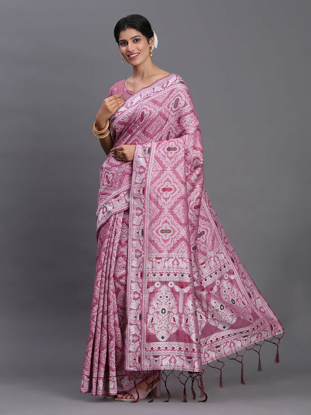 Shree Shyam Fashion Linen Cotton Purple Saree | Grocsy
