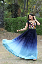Jyoti Fashion Women's Blue Sequins Embroidery Faux Blooming Anarkali Dress | Grocsy