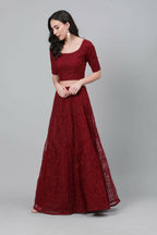 Maroon Net Thread embroidery with stone work Lehenga Choli with Dupatta - Jivika | Grocsy